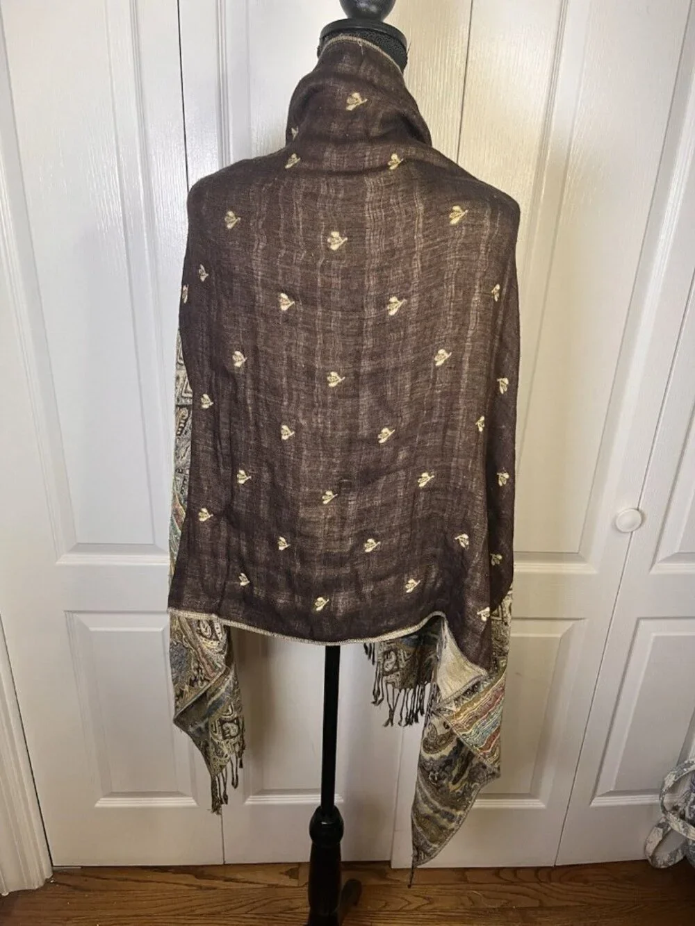 Cashmere Silk Paisley Pashmina Scarf Multicolor Fringe Woven 74